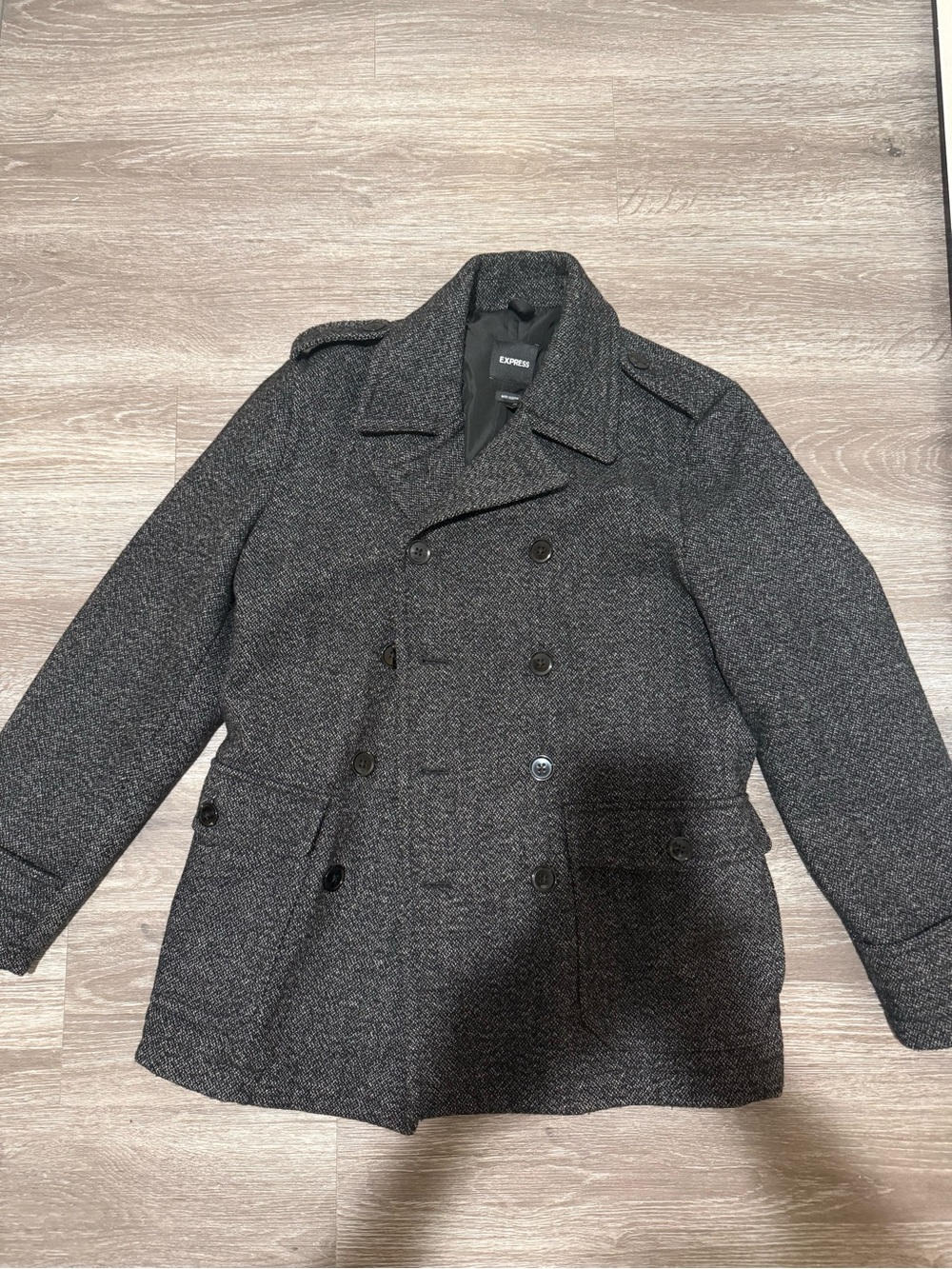 Express Men's Charcoal Herringbone Peacoat